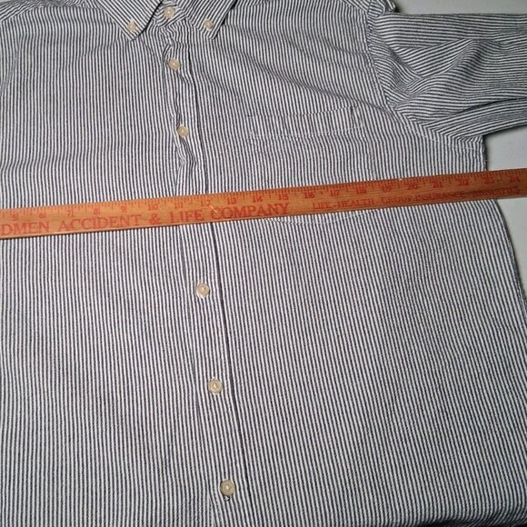 Vintage Basic Editions Hickory Stripe Shirt Men L Button Down Blue Long Sleeve - Picture 4 of 11